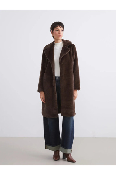 LC Waikiki Brown Jacket Collar Women's Fur Coat
