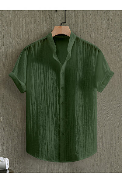 Take Two By Styli Men Green Textured Short Sleeve Shirt