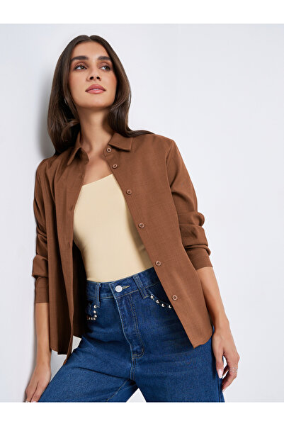 Styli Women Brown Long Sleeved Oversize Shirt