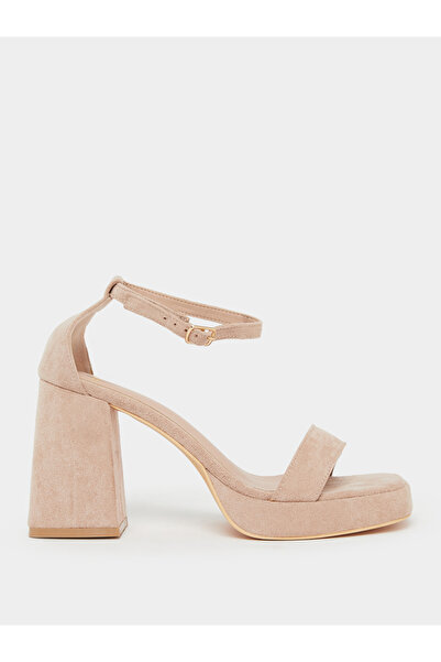 Styli Beige Ankle Strap Platform High Heel Sandals