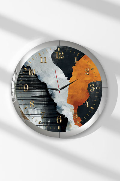 Zevahir Mobilya Dekorasyon Silver Framed Cracked Time Themed Round Mdf Wall C...