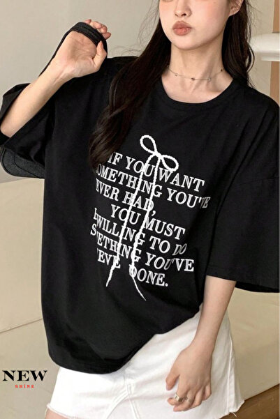 New Shine تي شيرت مطبوع عليه نص للجنسين