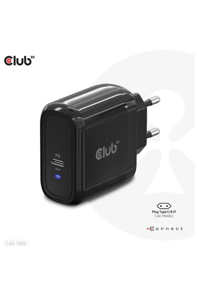 Club 3D Încărcător de călătorie 65W cu tehnologie GAN, port USB Type-C cu un ...