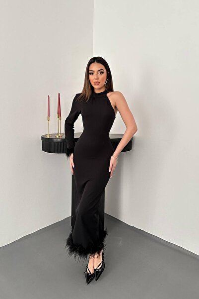 Leina Otriş Detaylı Tek Kol Şık Elbise