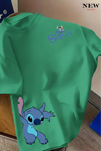 New Shine تي شيرت مطبوع عليه ستيتش للجنسين