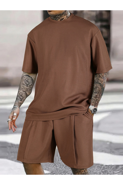 Take Two By Styli Men Solid Short Sleeve T-Shirt and Shorts Co-Ords