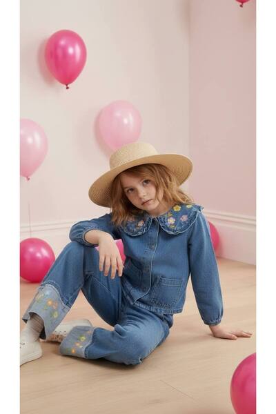 Alvadonna SET CĂMĂȘI ȘI PANTALONI DENIM CU BRODAT FLORI