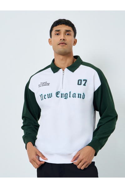 Styli سويت شيرت رجالي نيو إنجلاند بسحاب وياقة برسومات مميزة