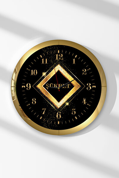 Zevahir Mobilya Dekorasyon Ceas de perete rotund din MDF cu rama aurie cu scr...