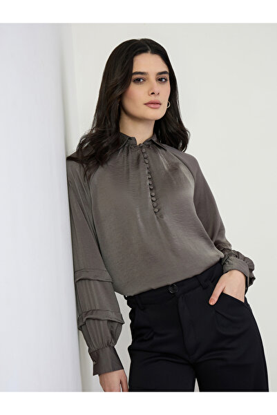 Styli Women Olive Oversized Blouse with Button Detail