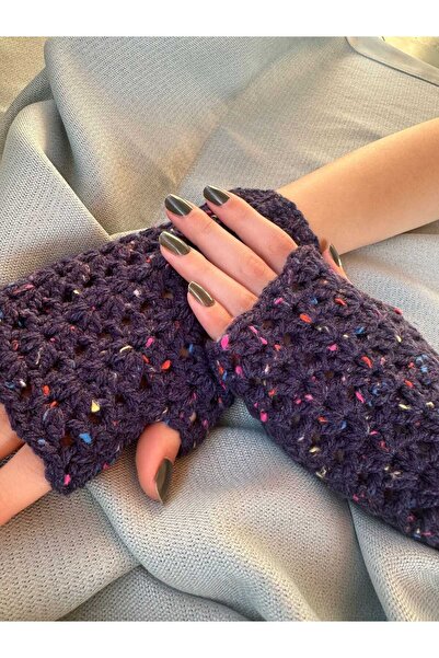 pun dore Kırçıllı Dantel Detaylı El Örgüsü Parmaksız Eldiven – Standart Beden...