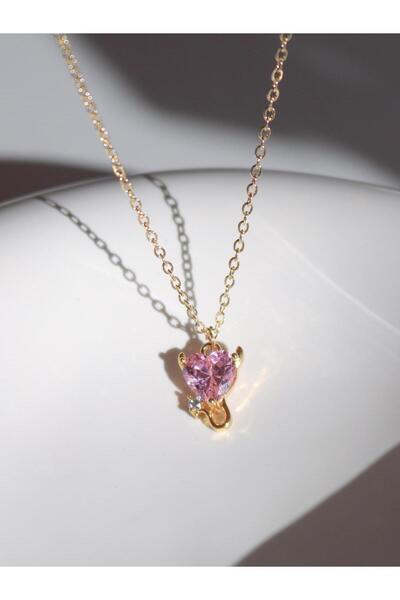 Reorah Collection Pink Zircon Stone Heart Devil Necklace