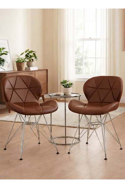 Taimi طقم من كرسيين مريحين منجدين بالجلد مع أرجل معدنية لغرفة المعيشة وغرفة ا...