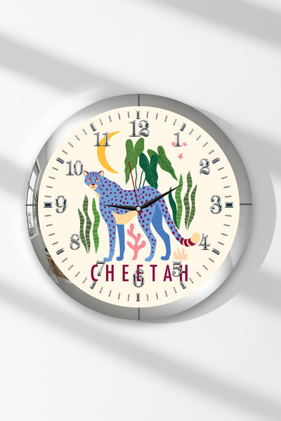 Zevahir Mobilya Dekorasyon Silver Framed Cheetah Themed Round Mdf Wall Clock