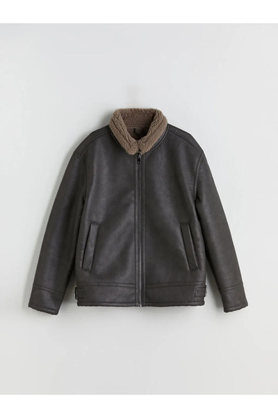 LC Waikiki Standard Mold Fur Collar Men's Leather-Look Coat