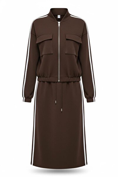 Basicpark Bitter Brown Women's Oversized Molded Skirt Dress with Slit Detail ...