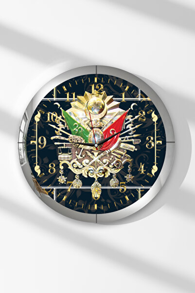 Zevahir Mobilya Dekorasyon Кръгъл стенен часовник от МДФ със сребърна рамка и...