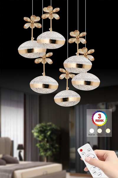 İstanbul Avize Sarkıt 6'lı Gold Lina Ledli Modern Lüx Led Avize