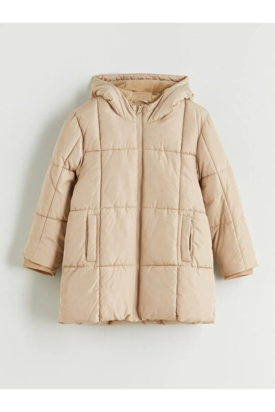 LC Waikiki Geacă pufă cu glugă bej pentru fetițe