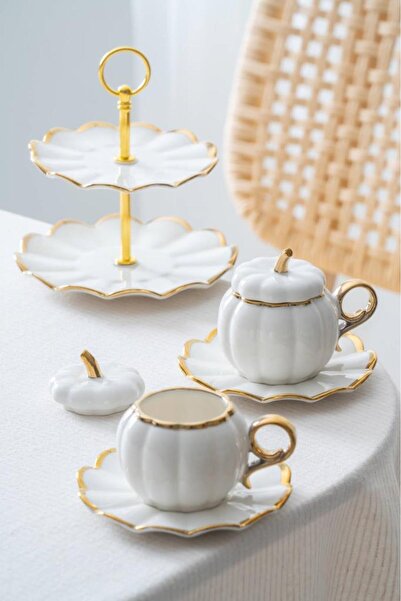 ACAR Betty Gold 2-Person Mini Cake and Coffee Cup Set with Stand Kai-07647