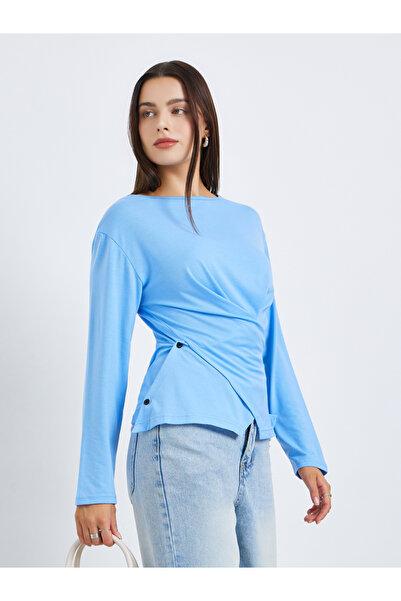 Styli Women Blue Long Sleeve Wrap Top