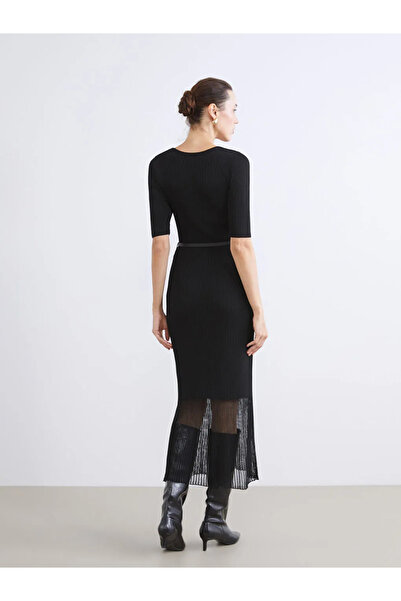 LC Waikiki U Neck Ribbed Belted Dress