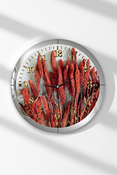Zevahir Mobilya Dekorasyon Silver Framed Flame Tone Themed Round Mdf Wall Clock