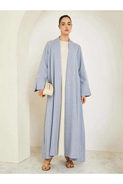 Styli عباية نسائية رمادية اللون مفتوحة من الأمام بأكمام شق