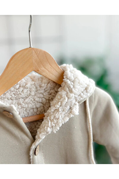 hümabebe Furry Rabbit Ear Hooded Size Wooden Button Winter Jumpsuit