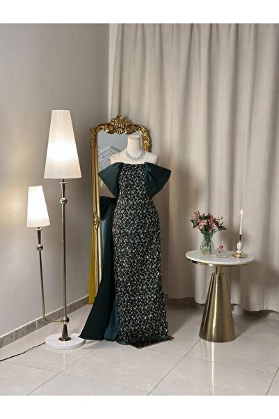 vanus fashion 6466-فستان أخضر زمردي فاخر