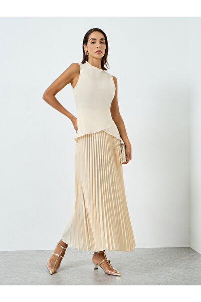 Take Two By Styli Women Solid Sleeveless Pleated Detail Midi Dress