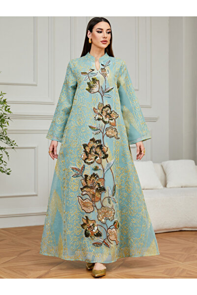 Take Two By Styli Women Teal Sequin Embroidered Jalabiya