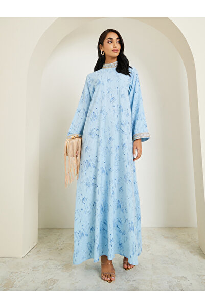 Styli Women Blue Embellished Collar Jalabiya