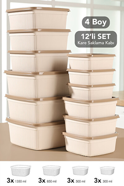 Meleni Home 12-Piece Striped Square Storage Container Set - Microwave Safe Fo...