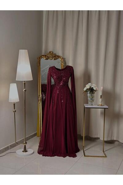 vanus fashion 6410-Elegant burgundy dress with luxurious embroidery