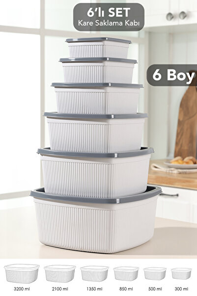 Meleni Home Set de 6 recipiente pătrate cu dungi pentru depozitare - Recipien...