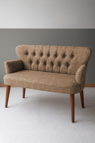 Azra Mobilya Roma İkili Koltuk – Keten Döşeme – Ahşap Ayaklı – Ofis ve Ev Uyu...