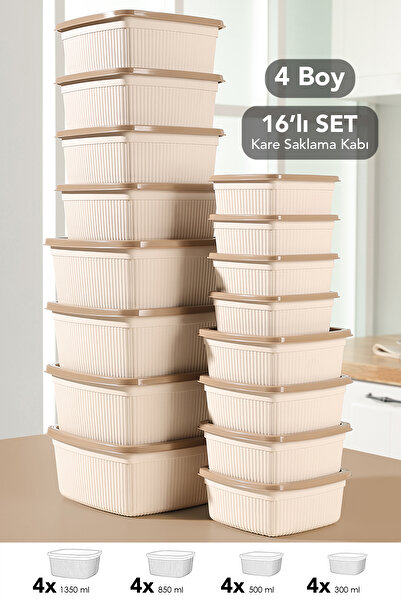 Meleni Home مجموعة من 16 حاوية تخزين مربعة مخططة - حاوية طعام مناسبة للميكروو...