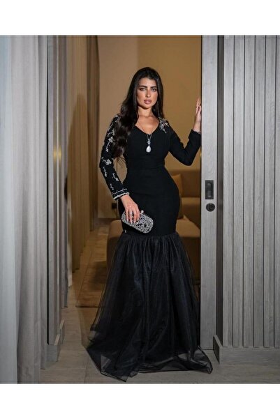 Sweety Fashion فستان سهرة فاخر باللون الأسود الملكي يتميز بتصميم "ميرميد