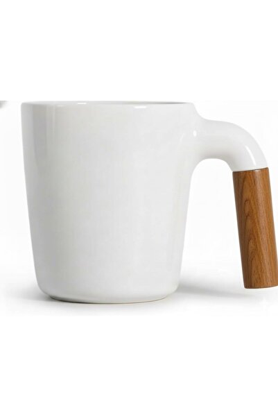 Alcoach Mug - 12 oz Ceramic Coffee Cup with Dual Wood Handle Options, Scandin...
