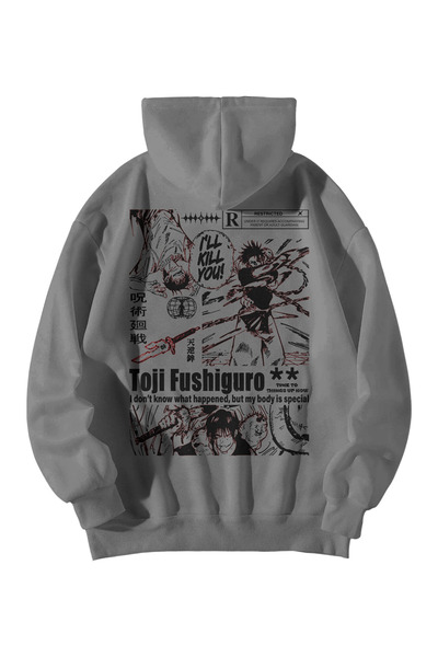 Scrovtie Unisex Anthracite Oversized Hoodie - Toji Fushiguro Anime Printed 3 ...