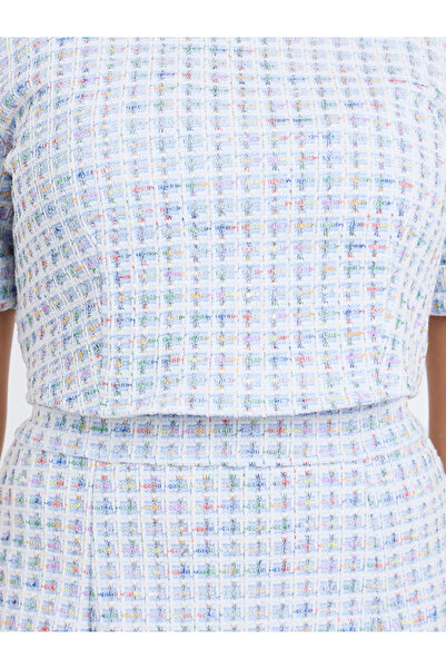 Styli فستان ميدي من التويد الأزرق الفاتح للنساء