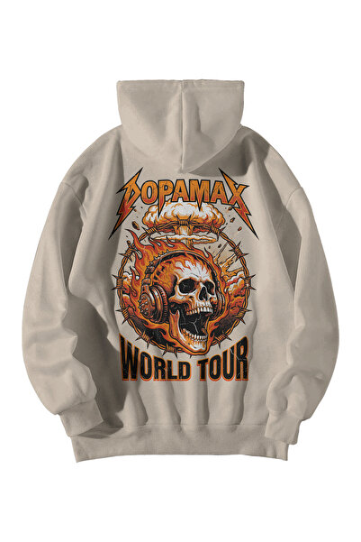 Stadium Унисекс кремаво суитчър с качулка - Dopamax Rebellious World Tour Pri...