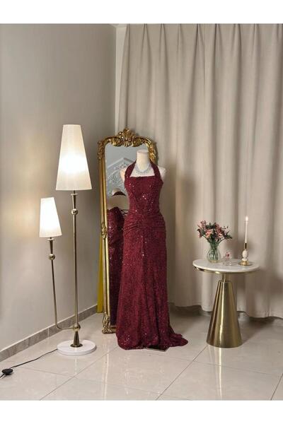 vanus fashion 6463-A shimmering burgundy evening dress with a charming design