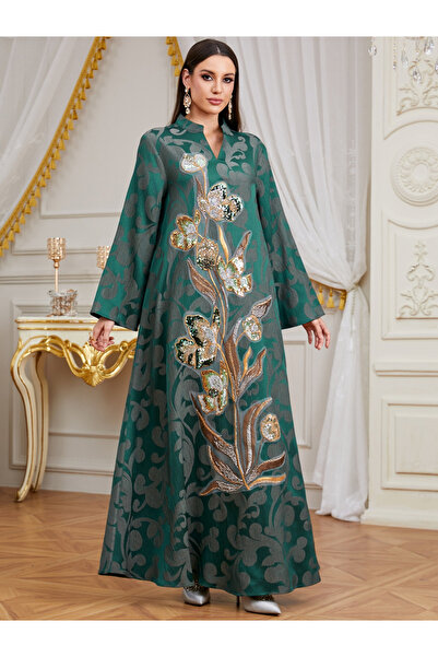 Take Two By Styli جلابيات نسائية مطرزة بالترتر باللون الأزرق المخضر