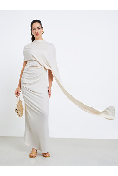 Styli Women Beige Irregular Shawl Maxi Dress