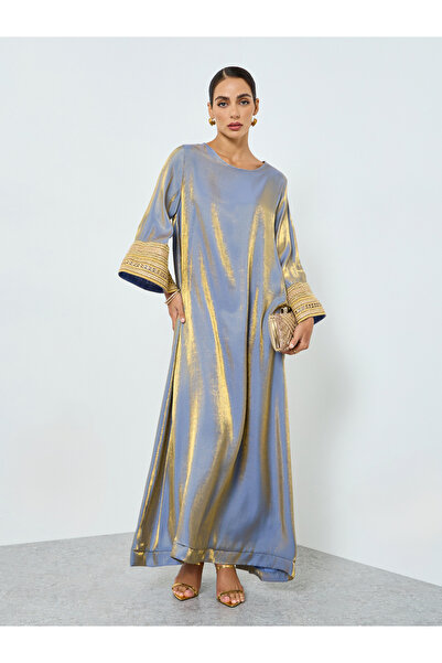 Take Two By Styli Women Contrast Long Sleeve Lace Trim Jalabiya