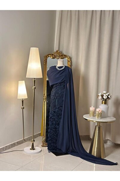 vanus fashion 6480-فستان كحلي فاخر بلمسة ملكية