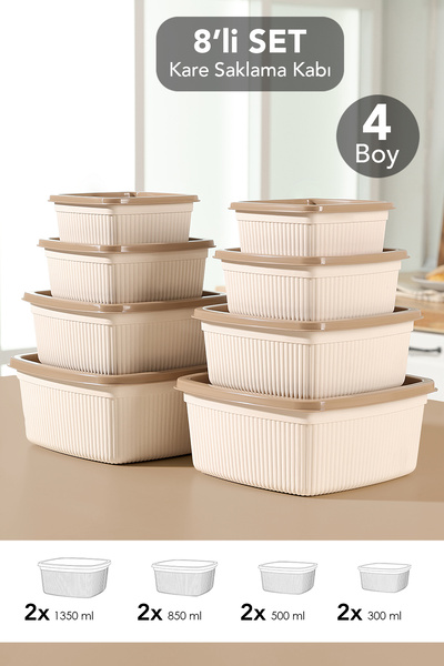 Meleni Home Set de 8 recipiente pătrate cu dungi pentru depozitare - Recipien...