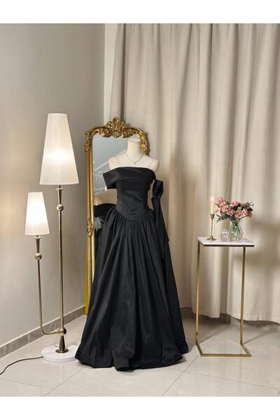 vanus fashion 6387-فستان أسود ملكي بلمسة فخامة أنيقة